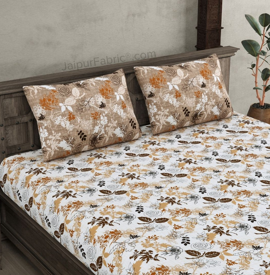 The Finest Pick Off White Brown Cotton King Size Bedsheet