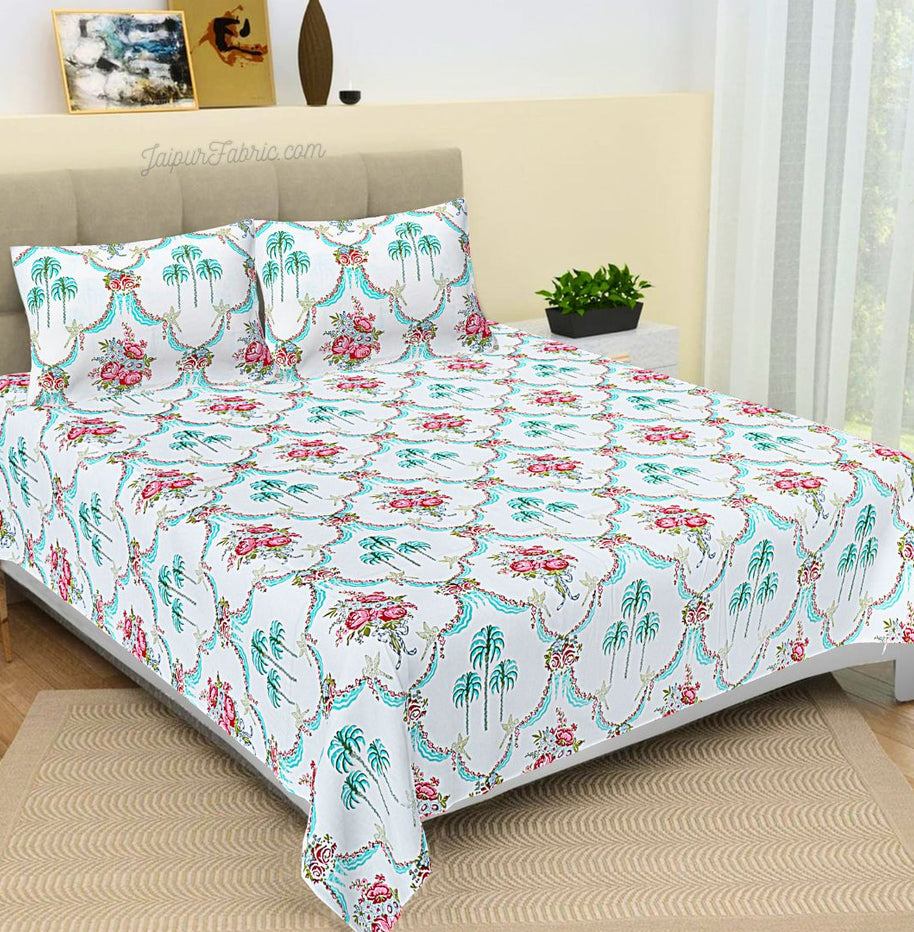 Vibrant Rose Bouquet Block Printed Jaipur Mela Cotton Bedsheet