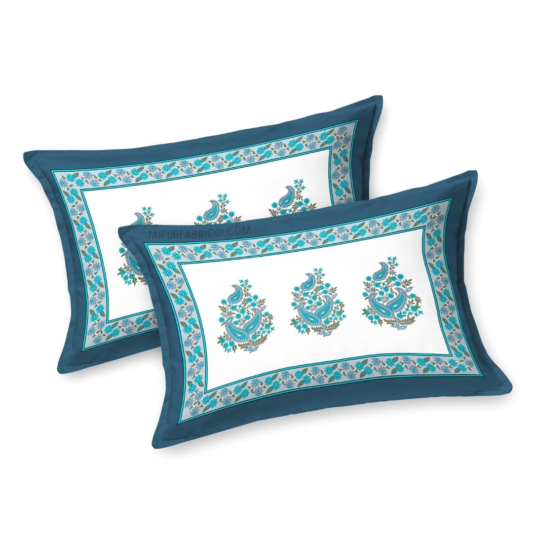 Ethnic Glow Blue Cotton King Size Bedsheet