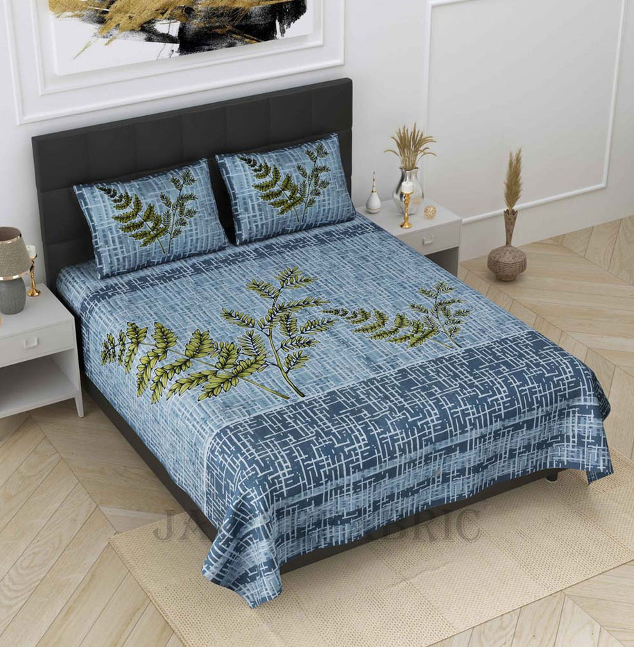 leafy twigs blue pure cotton king size bedsheet