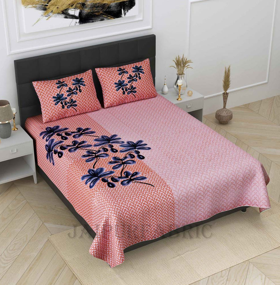 floral valley pink pure cotton king size bedsheet