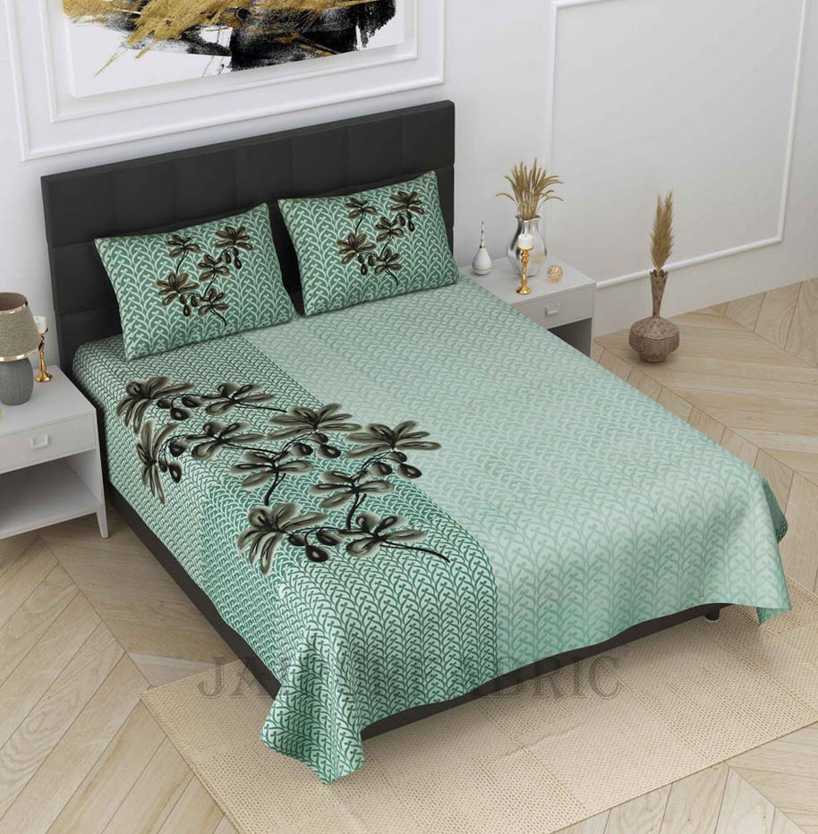 floral valley green pure cotton king size bedsheet