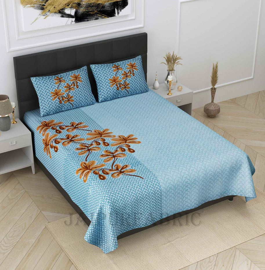 floral valley blue pure cotton king size bedsheet