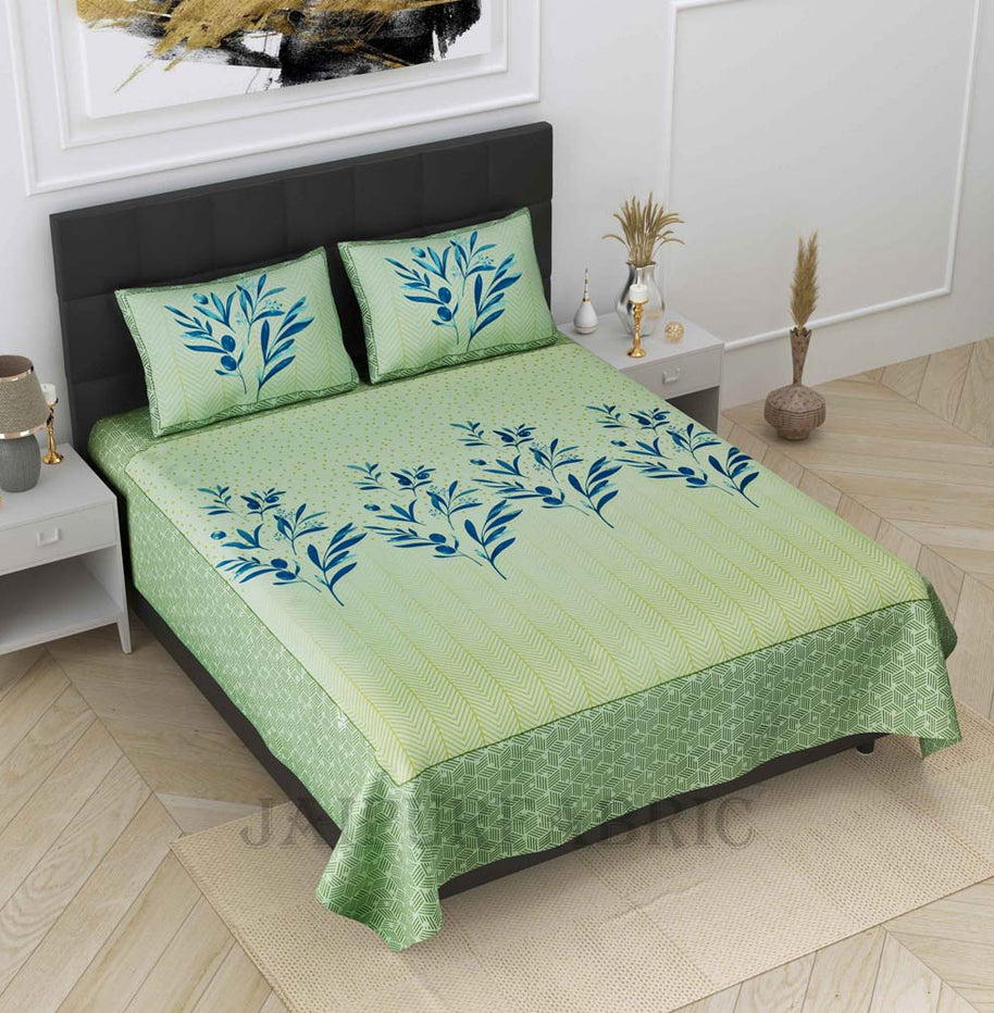 leafy luxury green pure cotton king size bedsheet