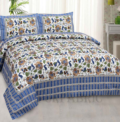 aquatic blue lily summer pure cotton king size bedsheet