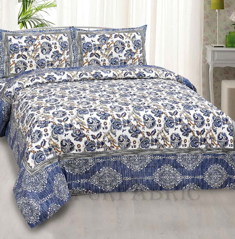 blue vector floral seamless summer pure cotton king size bedsheet