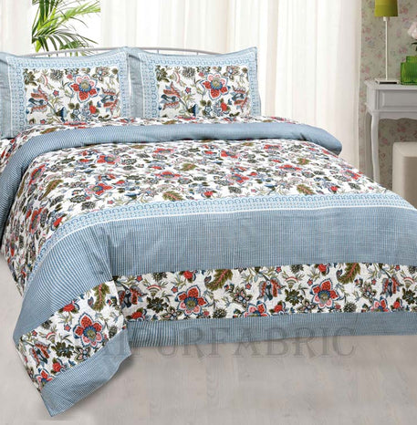 Aztec Blue Tribal Pattern Pure Cotton King Size Bedsheet