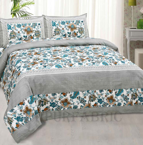 Aztec Grey Tribal Pattern Pure Cotton King Size Bedsheet