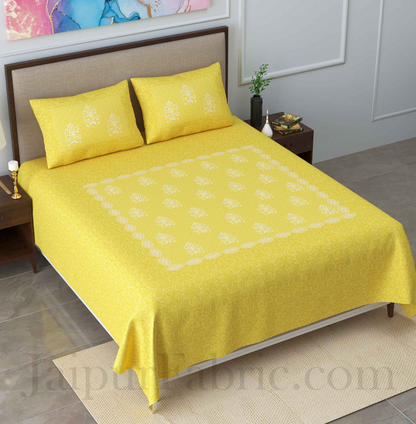 boota pastel lemon king size pure cotton bedsheet