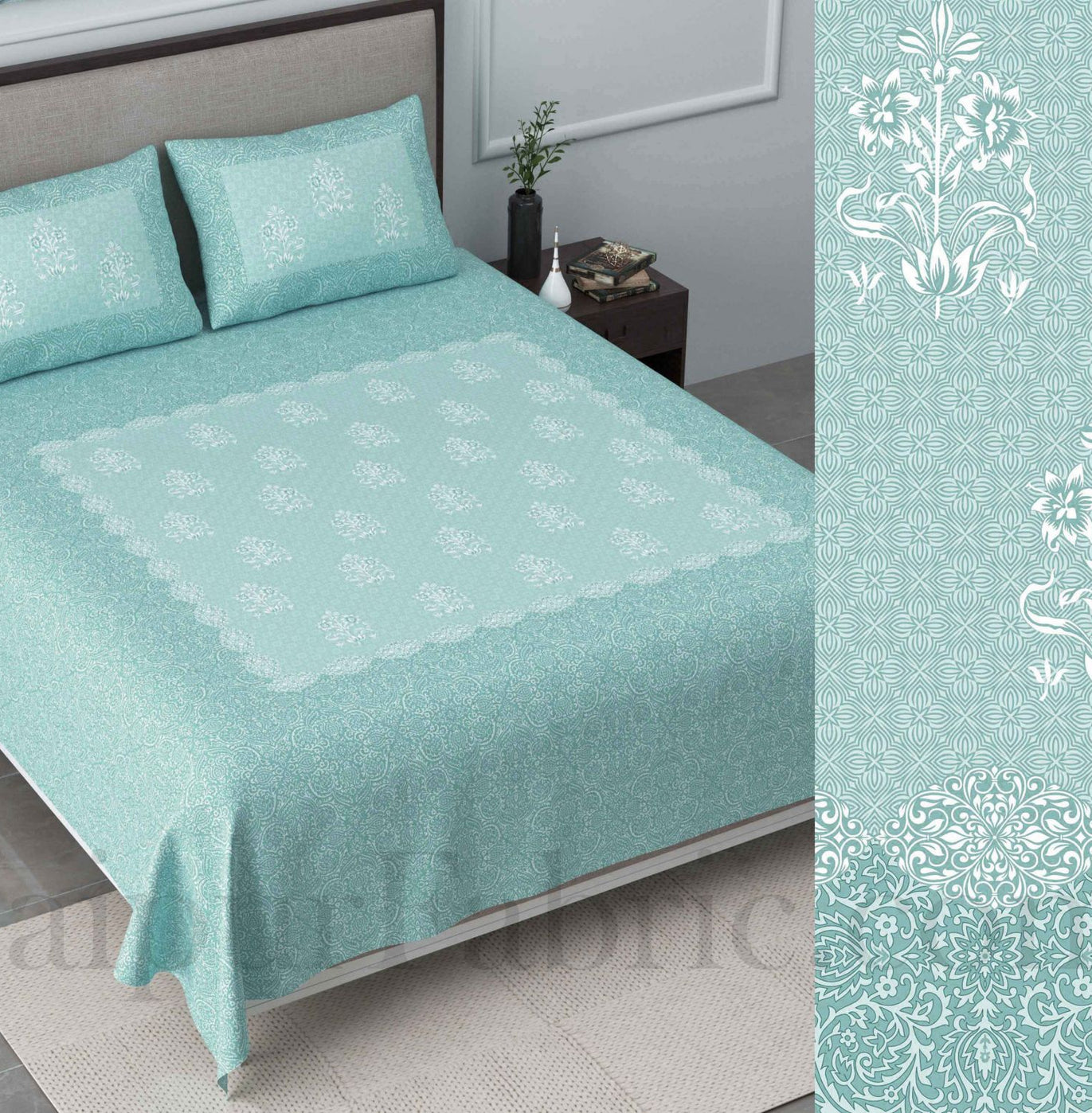 Boota Pastel Blue King Size Pure Cotton Bedsheet