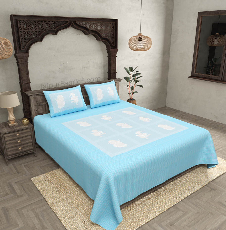 Celebration Pastel Blue King Size Pure Cotton Bedsheet