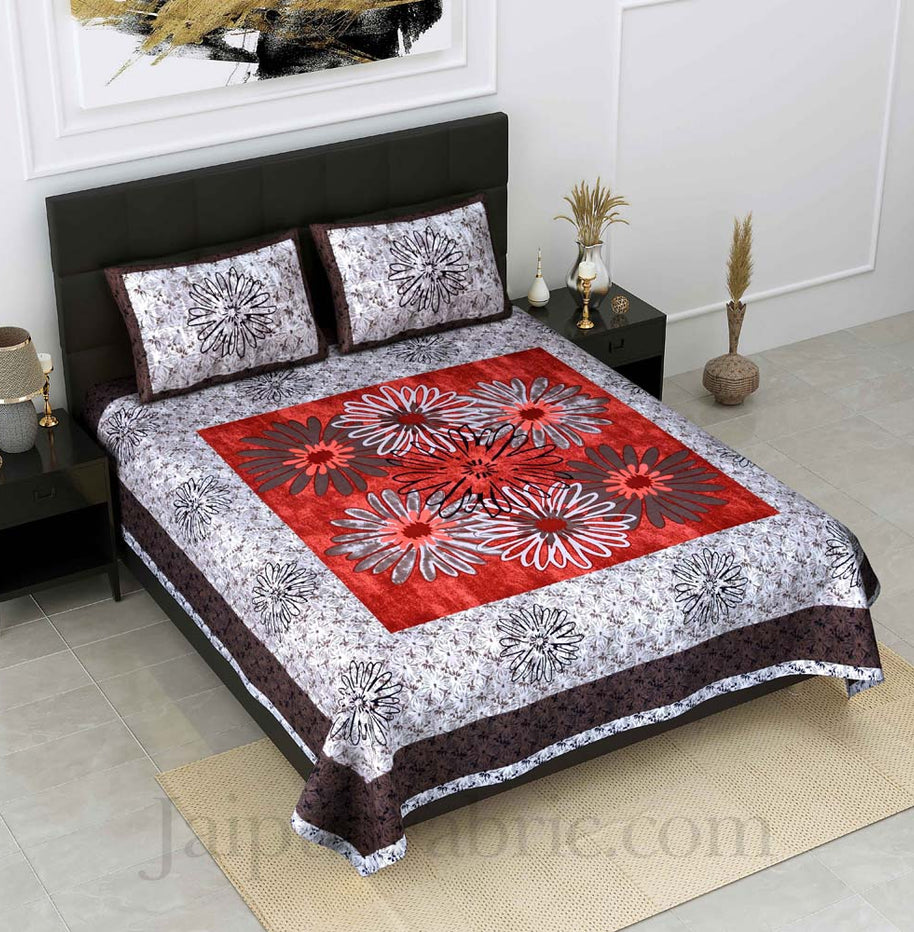 procian print dandellions grey red pure cotton king size bedsheet