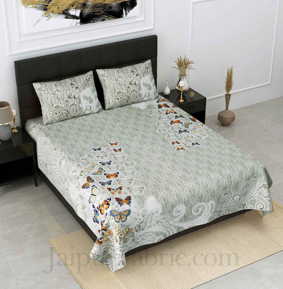 procian print butterflies green pure cotton king size bedsheet