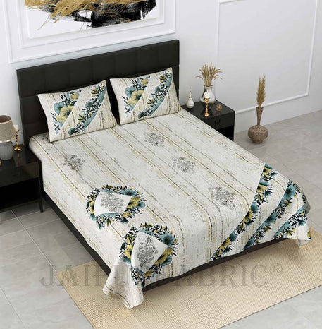 Floral Trinkets Green Pure Cotton Double Bedsheet