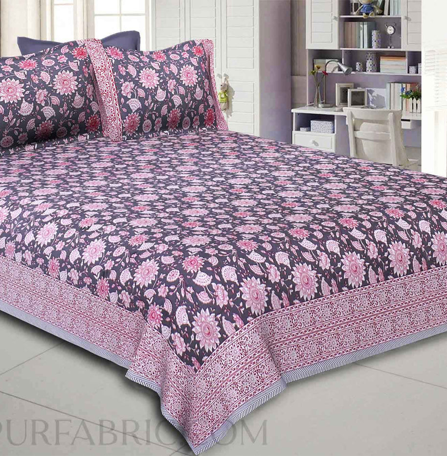 grey floral flavor king size bedsheet