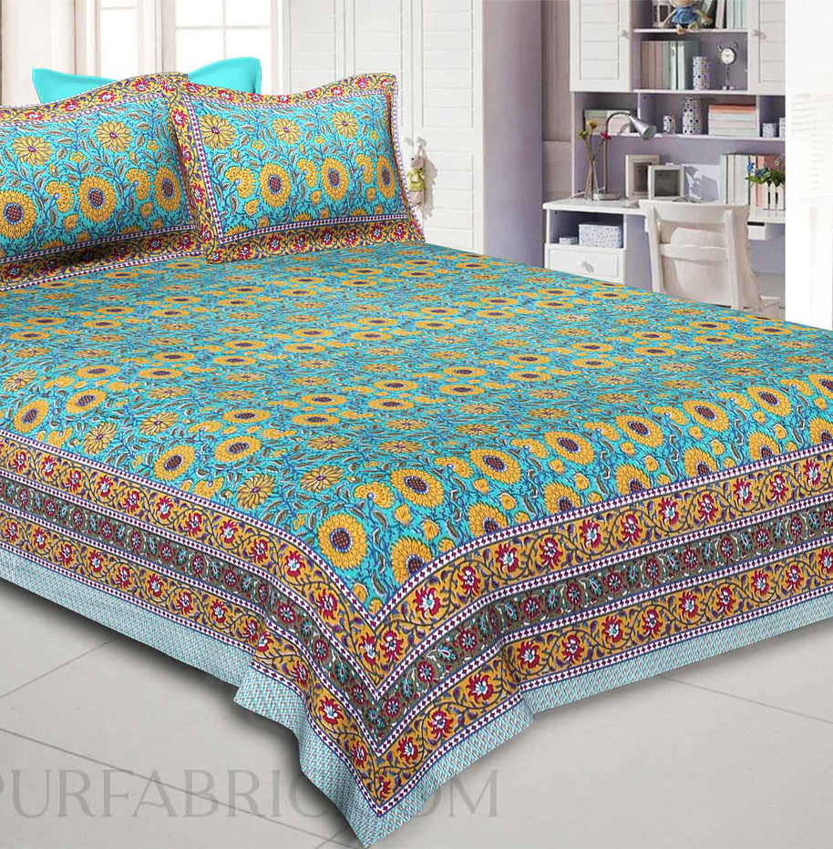 green blooming festivity double bedsheet