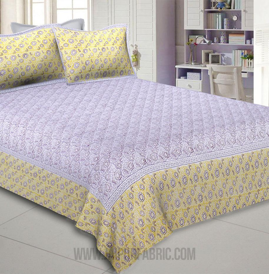 blossoming flowers yellow grey king size bedsheet