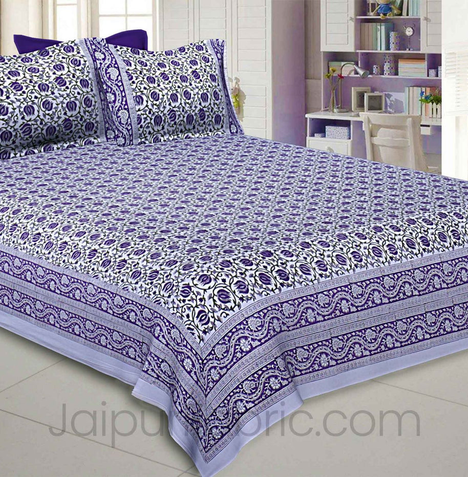 Incessant Bale Blue Hand Block Print King Size Bedsheet