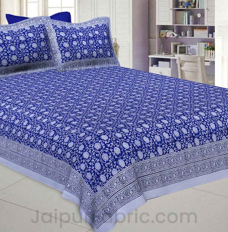 Lotus Lure Blue King Size Double Bedsheet