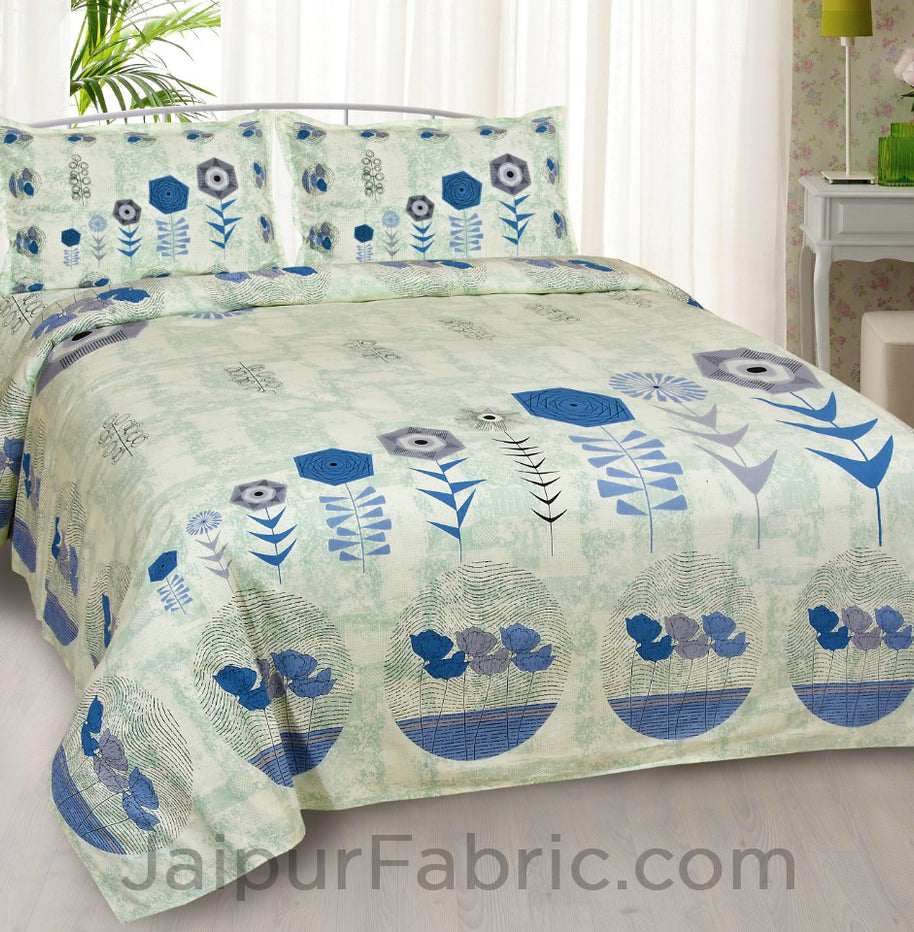 flower basket blue king size bedsheet