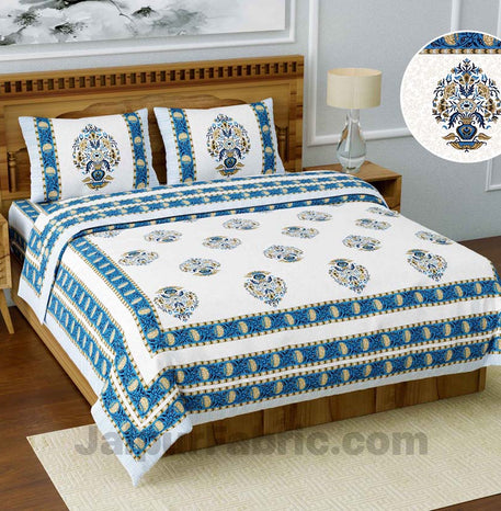 Jaipuri Ethnic Cotton Blue King Size Double bedsheet