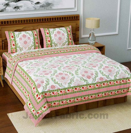 Jaipuri Ethnic King Size Pink Bedsheet Fine Cotton Circle Floral Print