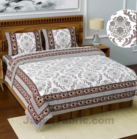 Jaipuri Ethnic King Size Dark Brown Bedsheet Fine Cotton Circle Floral Print