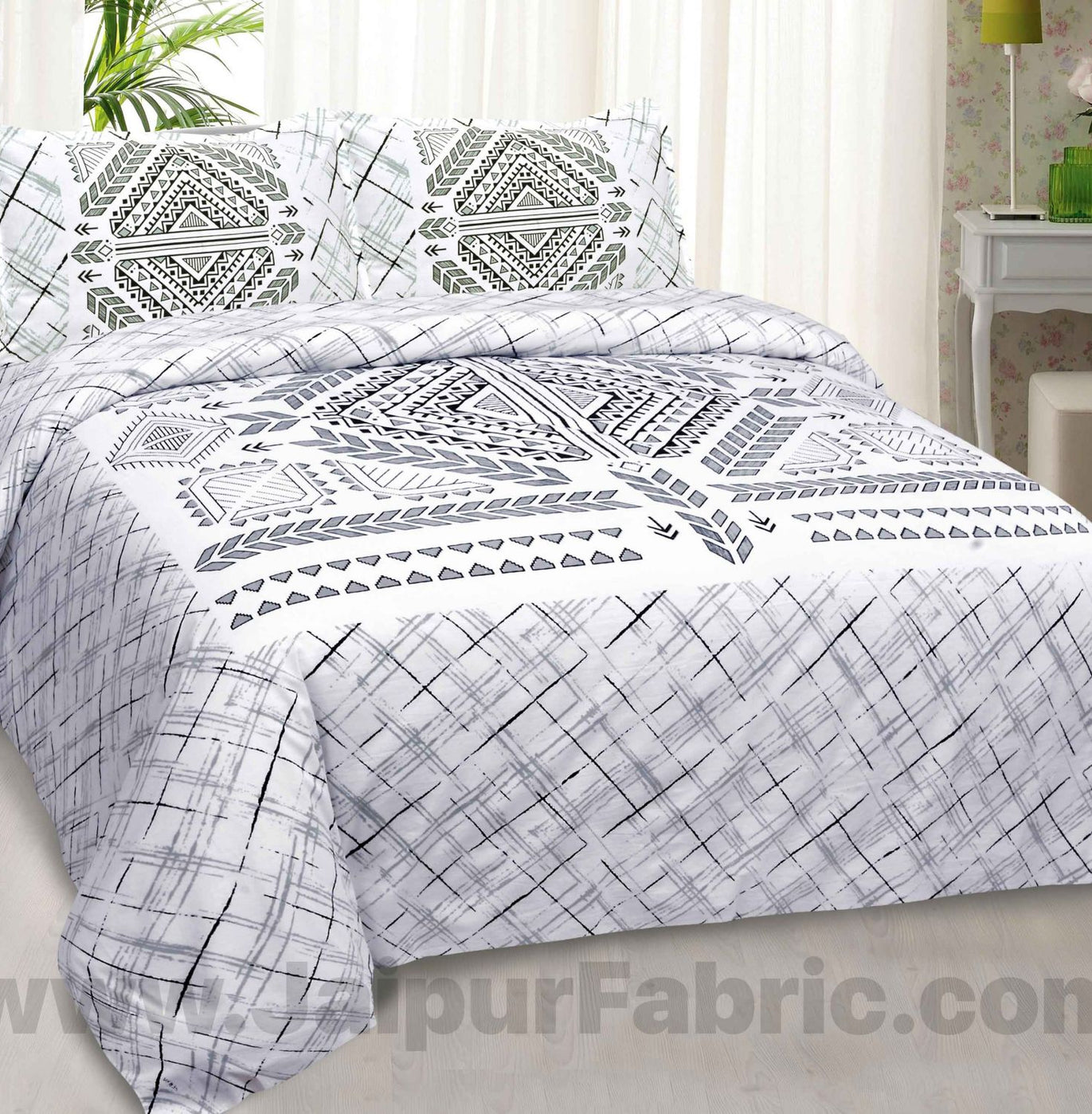 Jazz it up Grey Cotton King Size Bedsheet