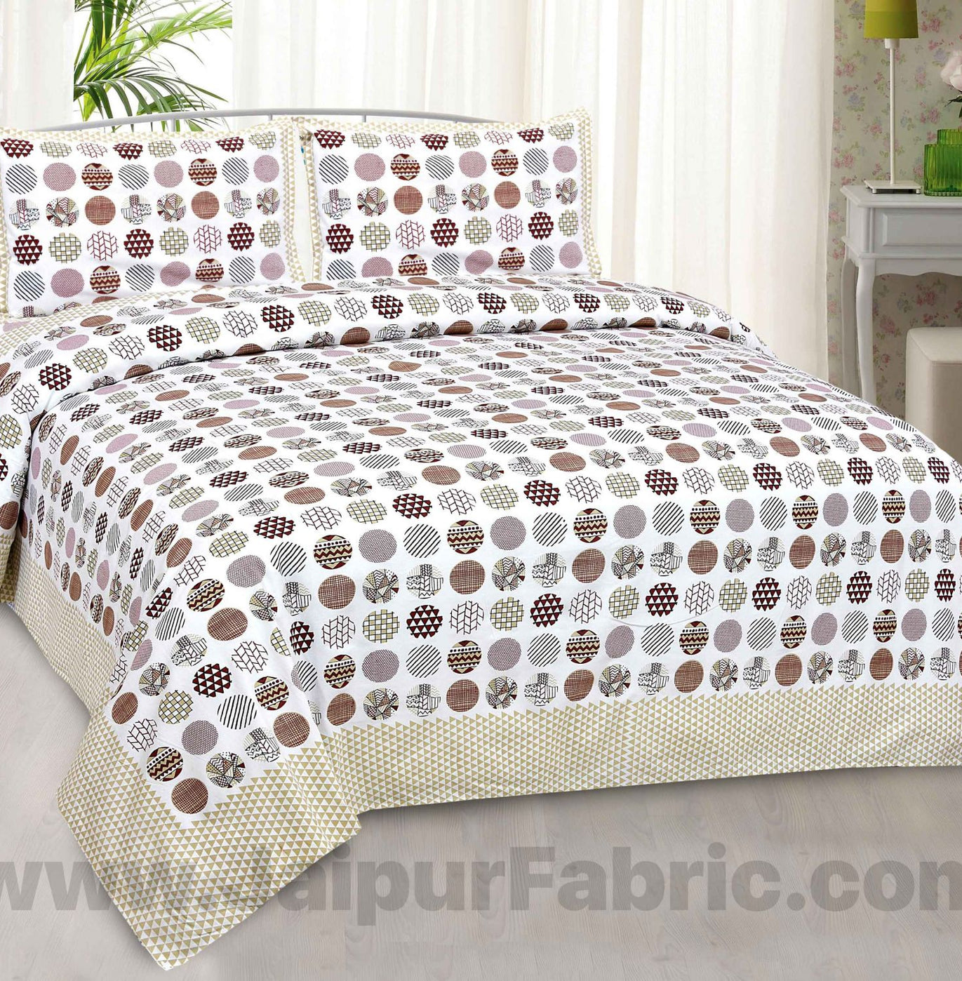 Trendy Polka Brown Cotton King Size Bedsheet