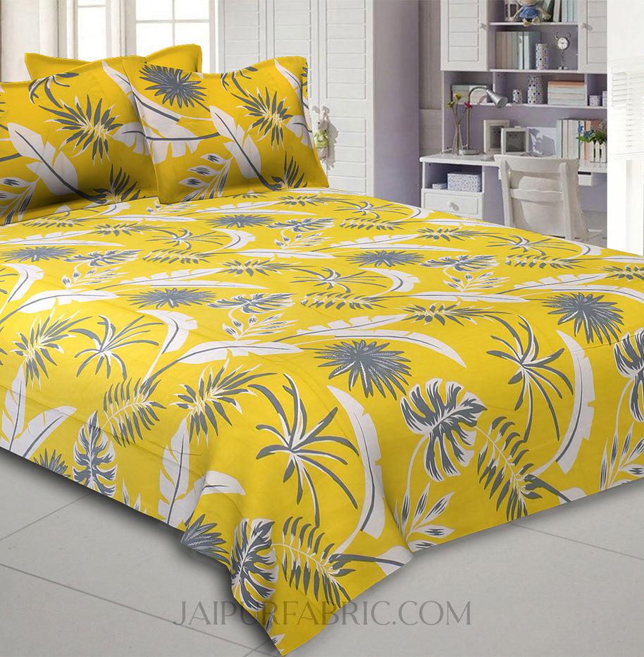 Lemon Yellow Foliage King Size Bedsheet