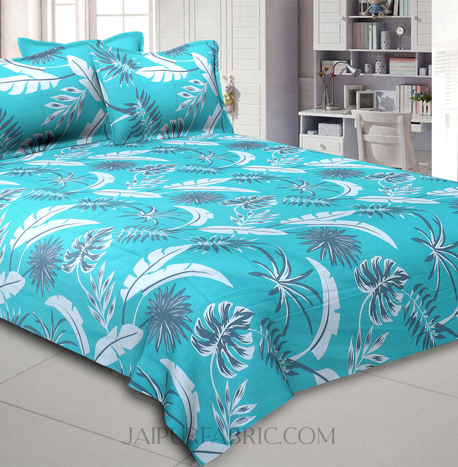 Sky Blue Foliage King Size Bedsheet