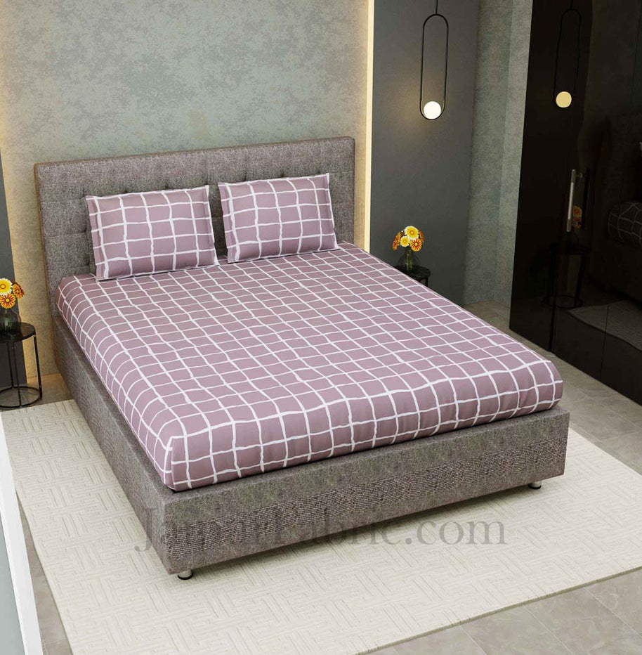 Soothing Squares Grey Mauve King Size Double Bedsheet