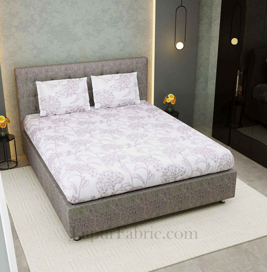 Decorous White Grey King Size Double Bedsheet