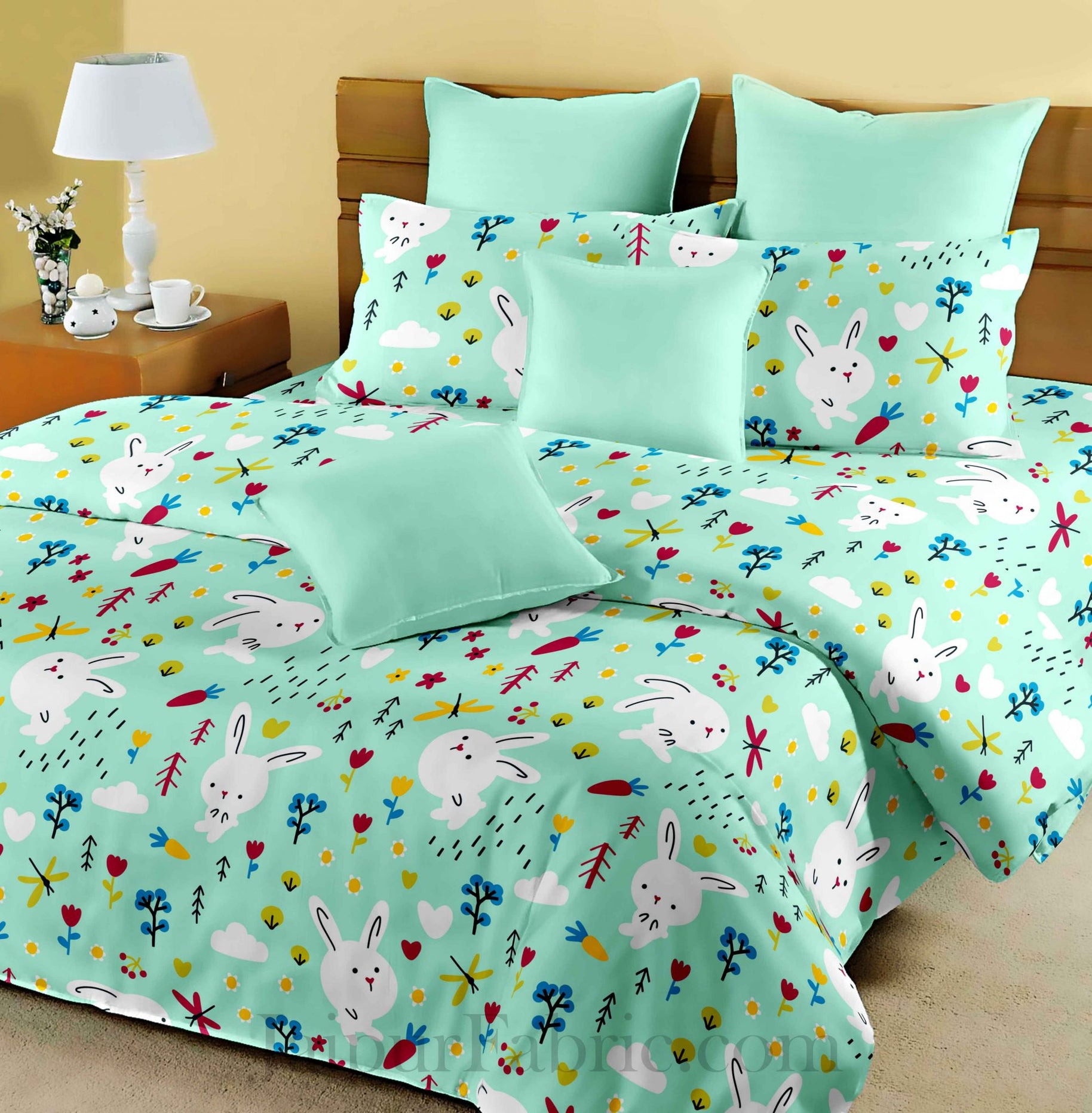 Kids Bunny Sea Green King Size Bedsheet