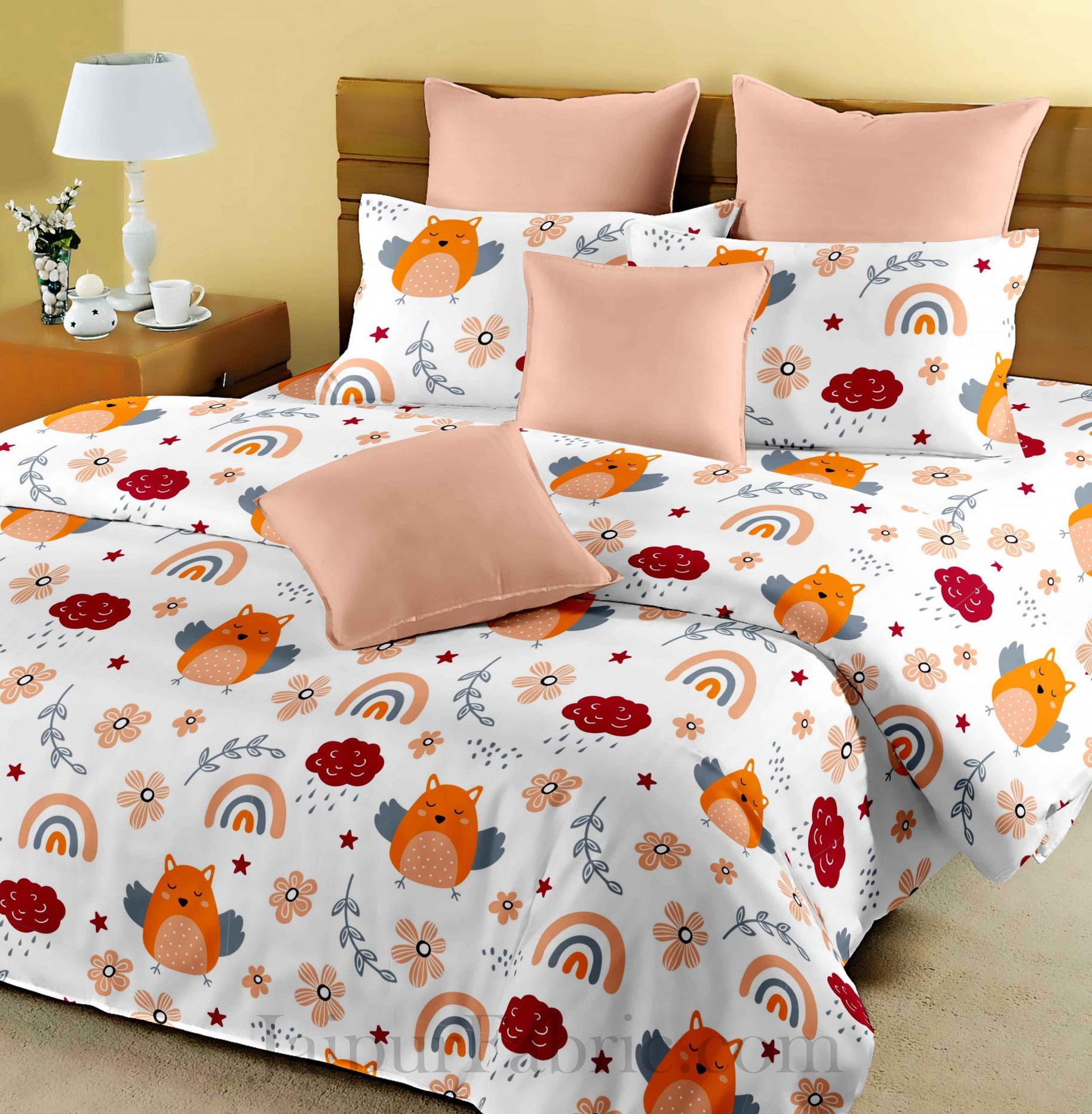 Kids Orange Night Owl King Size Bedsheet