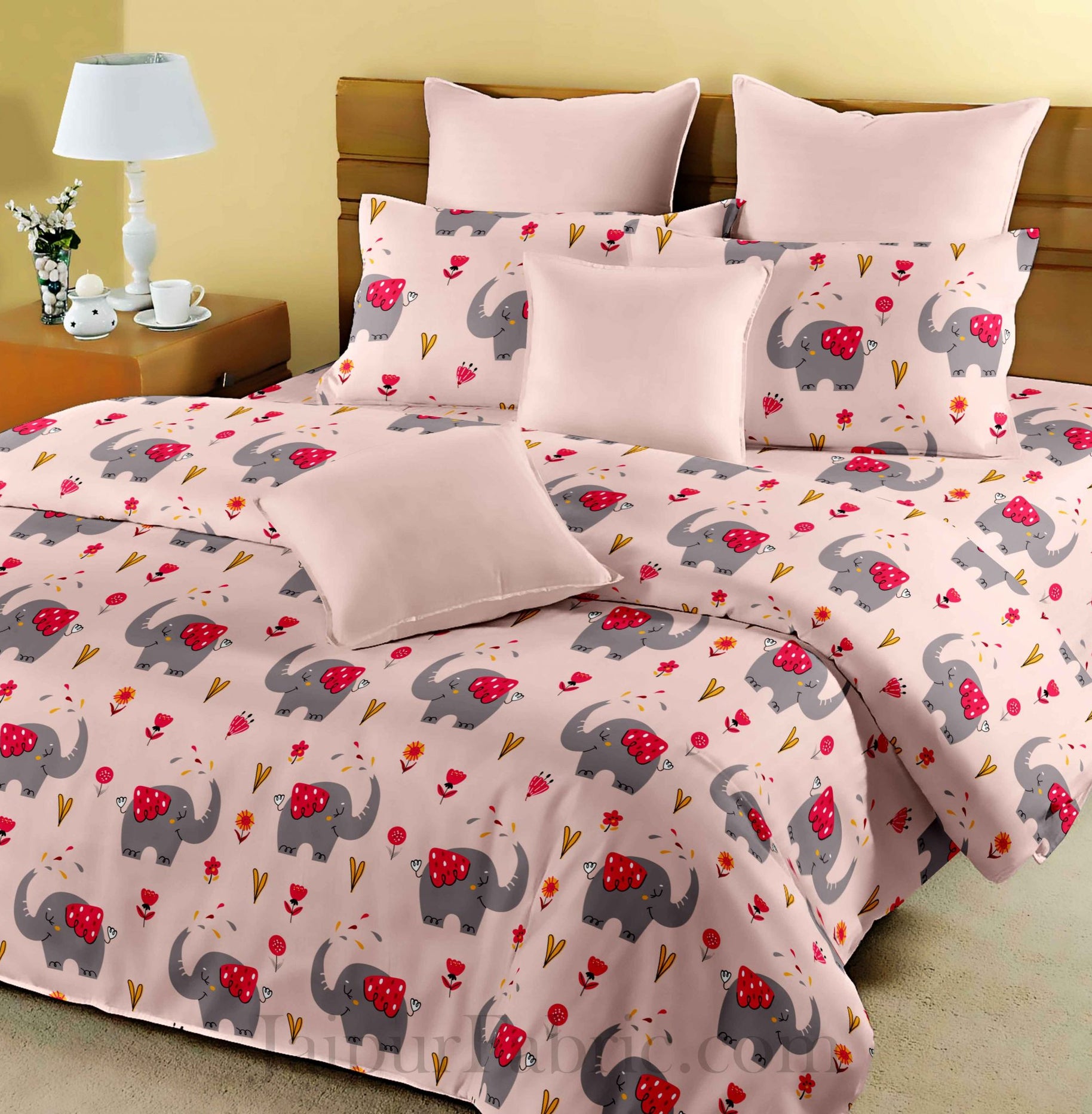 Kids Baby Elephant Peach King Size Bedsheet