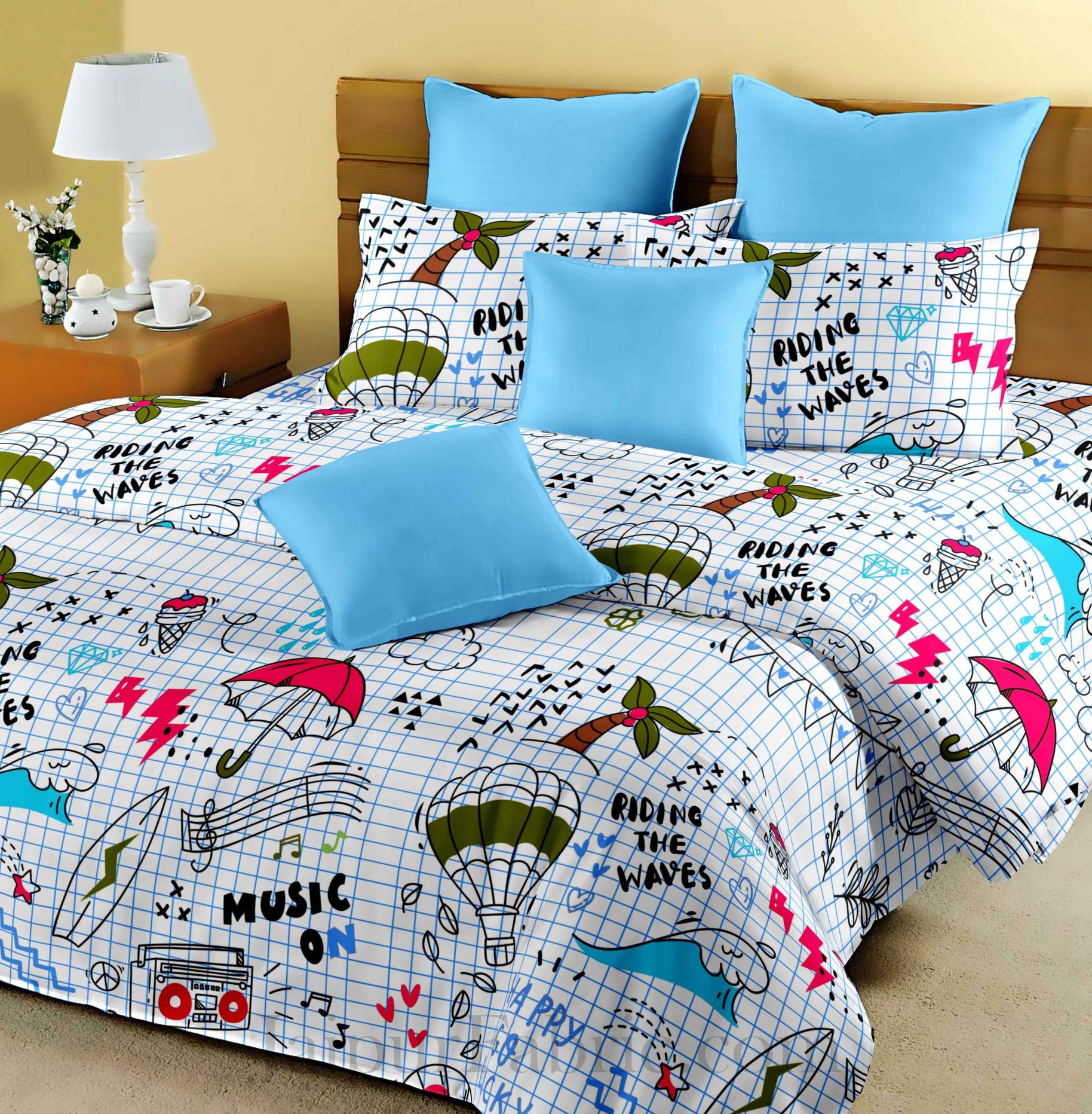 Kids Party Land Colorful King Size Bedsheet