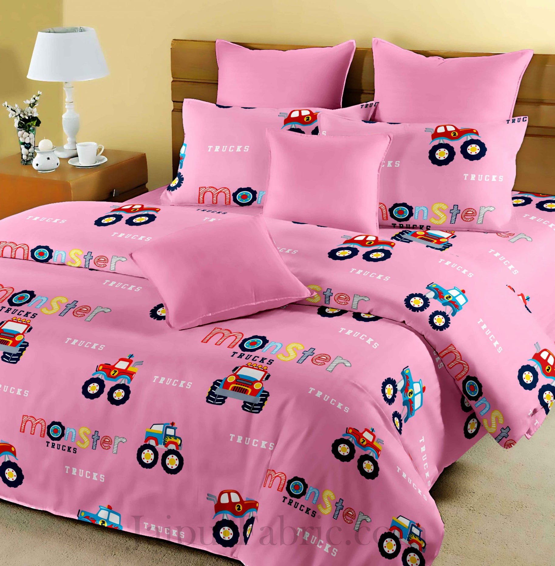 Kids Car World Pink King Size Bedsheet