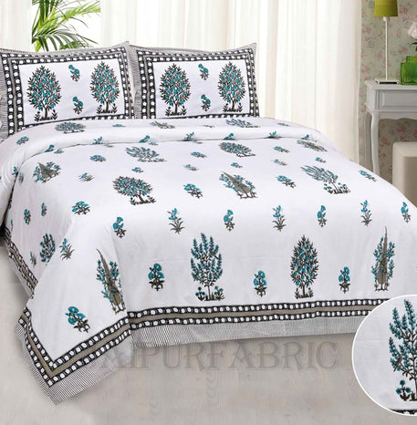 good nature firozi fine cotton hand block king size bedsheet set