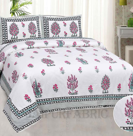 good nature pink fine cotton hand block king size bedsheet set