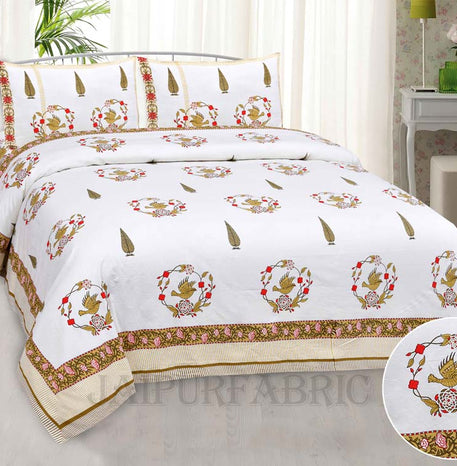 Pleasing Nest Mustard Fine Cotton Hand Block King Size Bedsheet Set