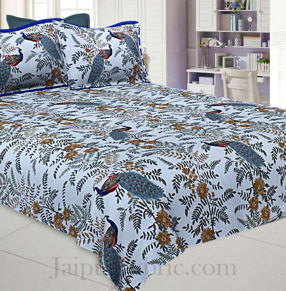 beautiful peacocks blue pure cotton king size bedsheet