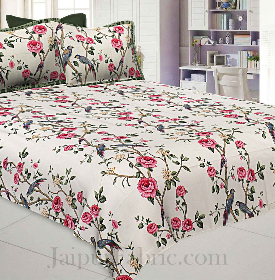 Rose Realm White Pure Cotton King Size Bedsheet