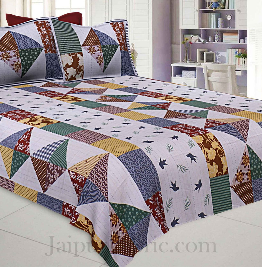 barmeri bird print beige pure cotton king size bedsheet