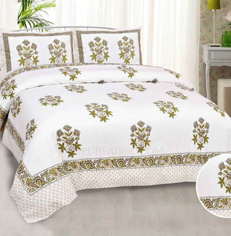 Green Rajasthan Royal Super Fine Cotton Block Print King Size Bedsheet