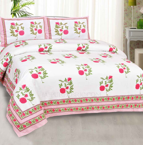 Rani Pink Cherry blossom Super Fine Cotton Block Print King Size Bedsheet