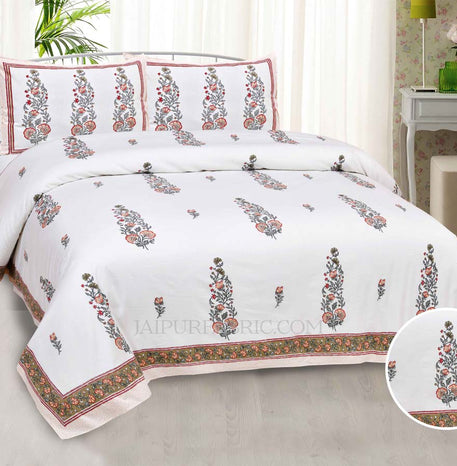 Green  Purpurea Super Fine Cotton Block Print King Size Bedsheet