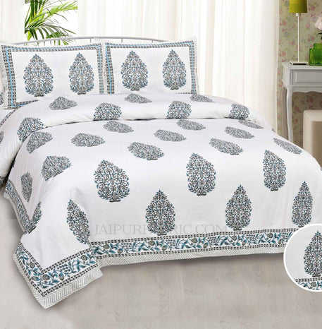 Blue  Mughal Jaal Super Fine Cotton Block Print King Size Bedsheet