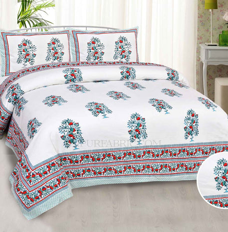 Blue Jaipur Heritage Block Print Super Fine Cotton King Size Bedsheet