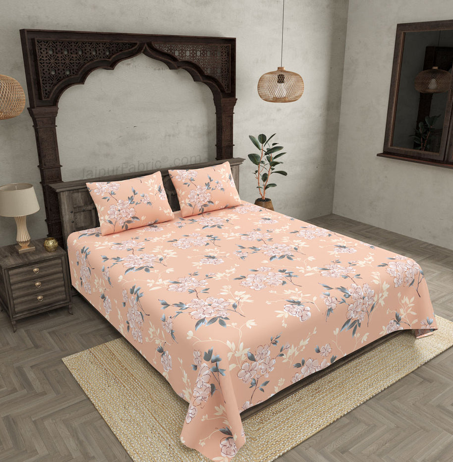 Tropical Floral Peach King Size BedSheet